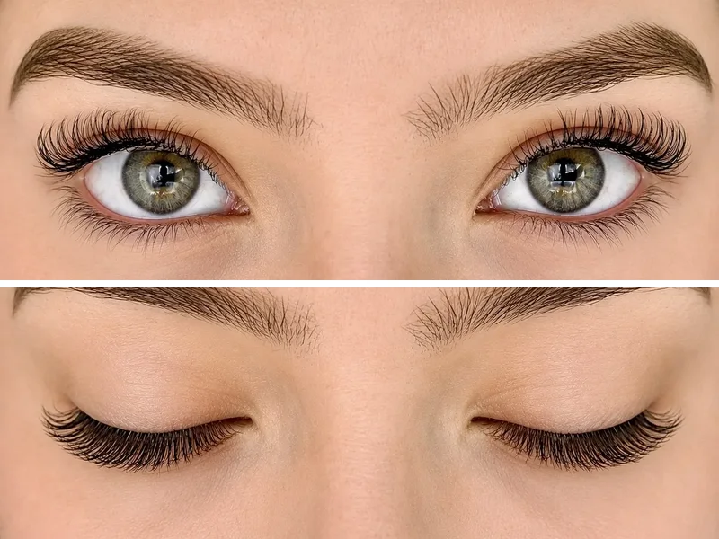 Classic Airy lash extensions with eyes open and closed, AyuriNails Beauty Lounge Makati