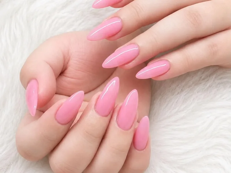 glossy pink almond soft gel extensions, AyuriNails Beauty Lounge Makati