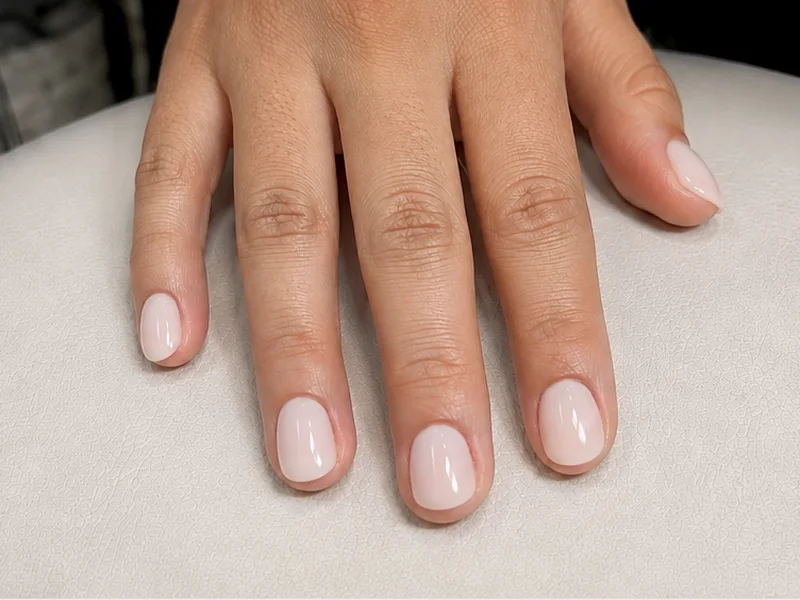 short glossy nude nails after a Russian manicure, AyuriNails Beauty Lounge Makati